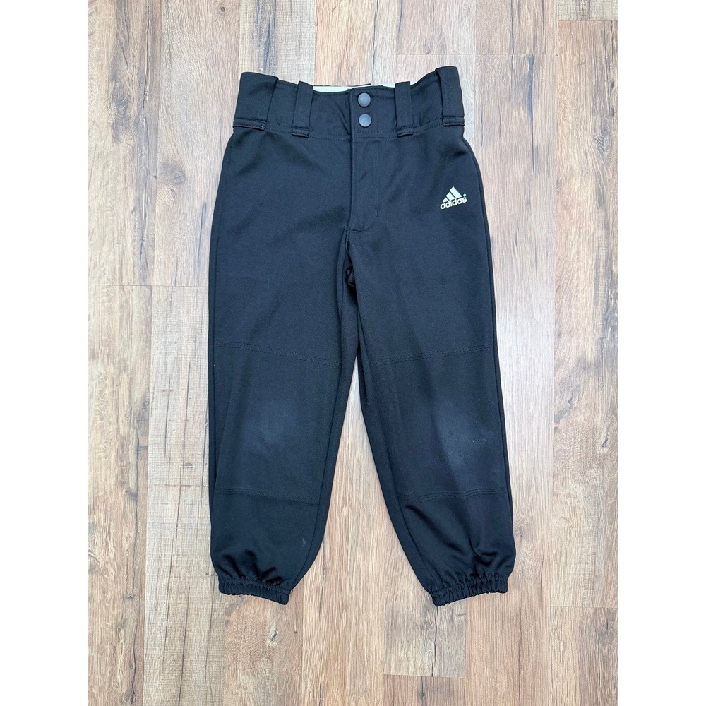 Adidas Climalite‎ Youth Baseball Pants Black Elastic Cuff Adjustable Belt Loops